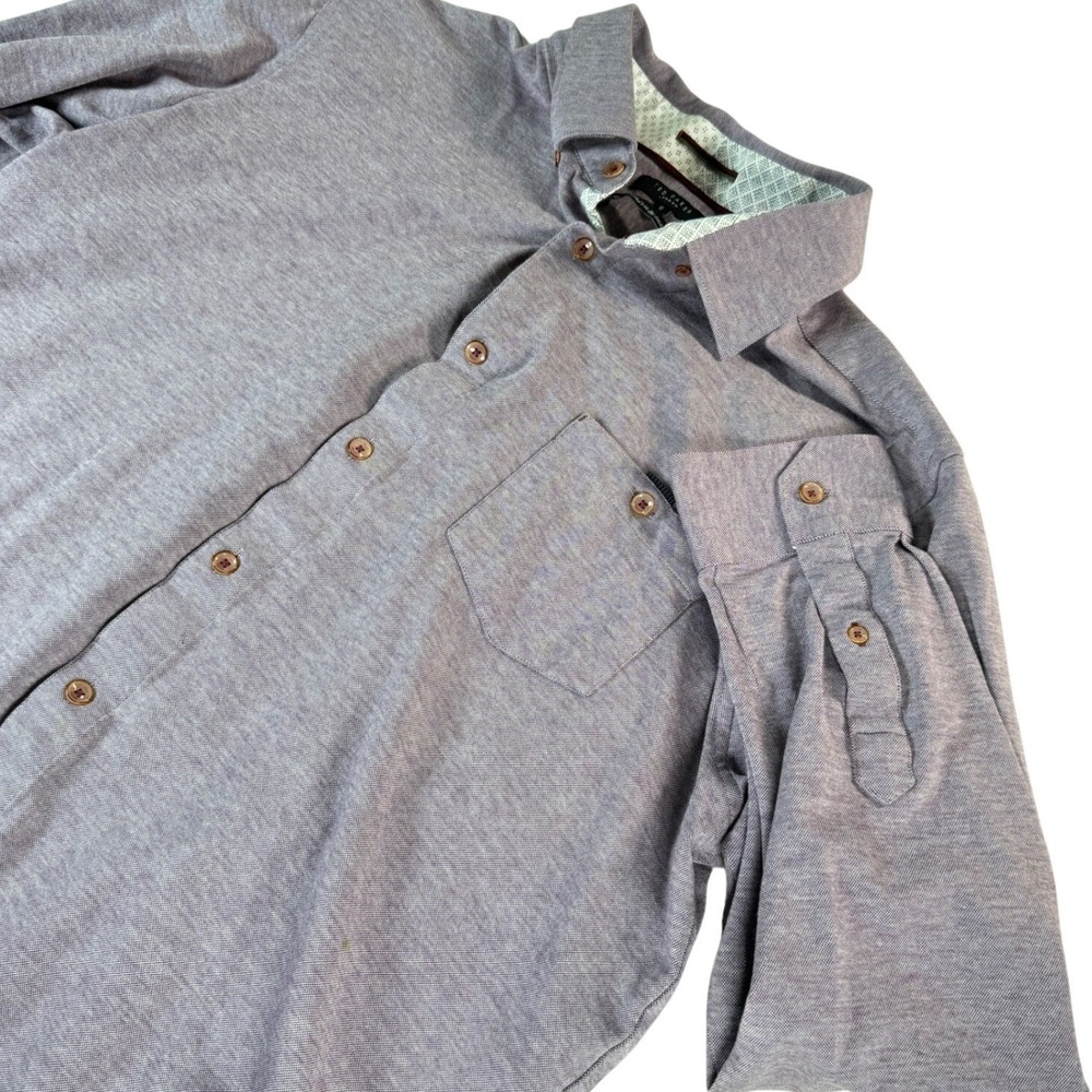 Ted Baker Mens Button Up Shirt Purple Textured Long Sleeve Size Large (6) Preppy